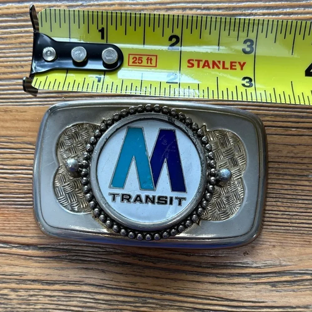 Vintage M Transit Logo Silver and Blue Belt Buckle